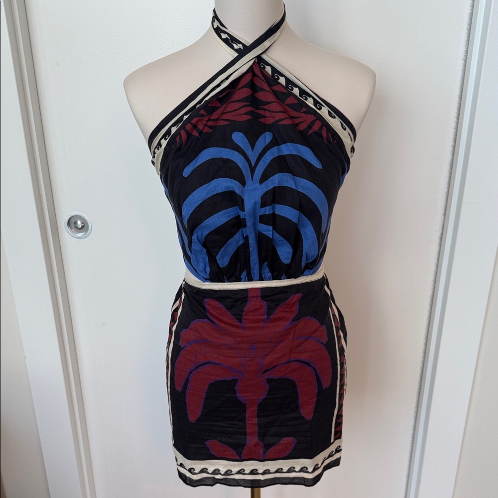 Elegant Blue and Red Halter Dress